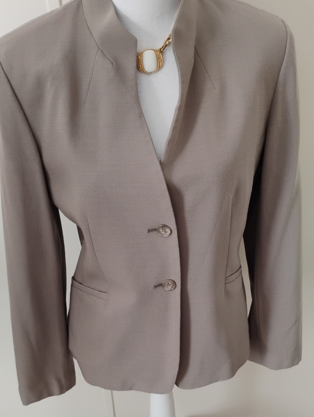 Talbots Taupe Collarless Two-Button Blazer